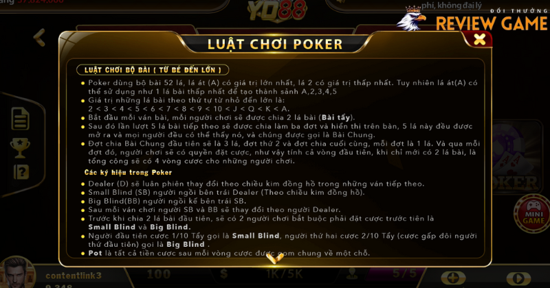 Luật chơi Poker Yo88 rõ ràng dễ hiểu